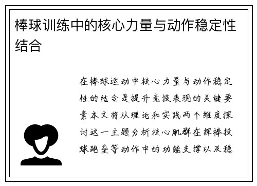 棒球训练中的核心力量与动作稳定性结合